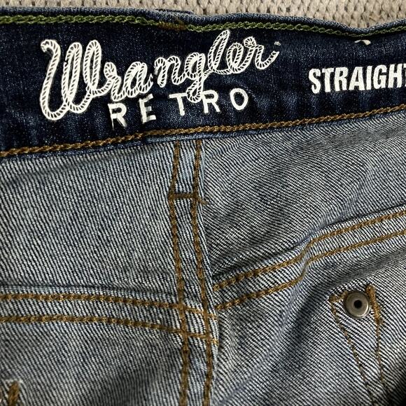 Wrangler Retro Slim Straight Jeans Mens 38X34 Blue Dark Wash Cowboy Western - Picture 6 of 13